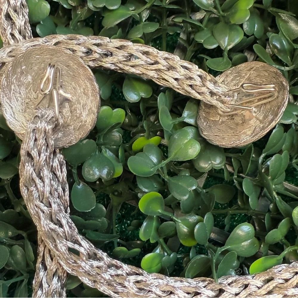 Vintage Silver Braided Rope Belt 70s Boho Glam w/ Hook Closure 46”